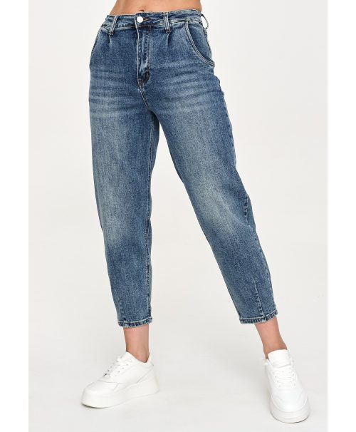 Jeansy mom fit z wysokim stanem ciemny jeans C70