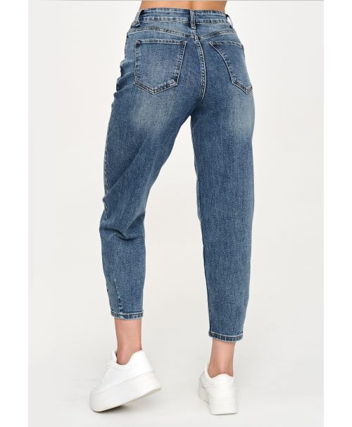 Jeansy mom fit z wysokim stanem ciemny jeans C70