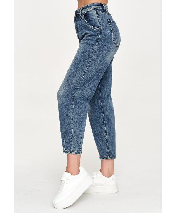 Jeansy mom fit z wysokim stanem ciemny jeans C70