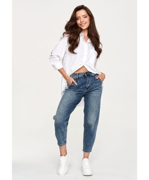 Jeansy mom fit z wysokim stanem ciemny jeans C70