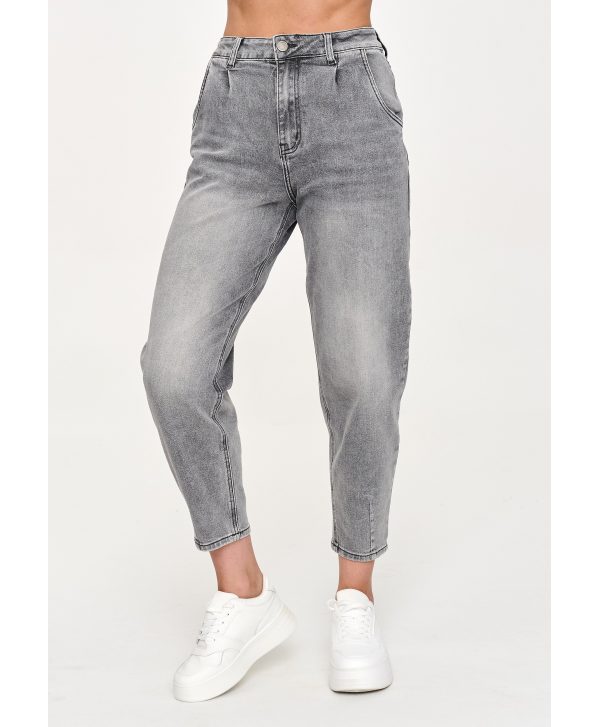 Jeansy mom fit z wysokim stanem szary jeans C70