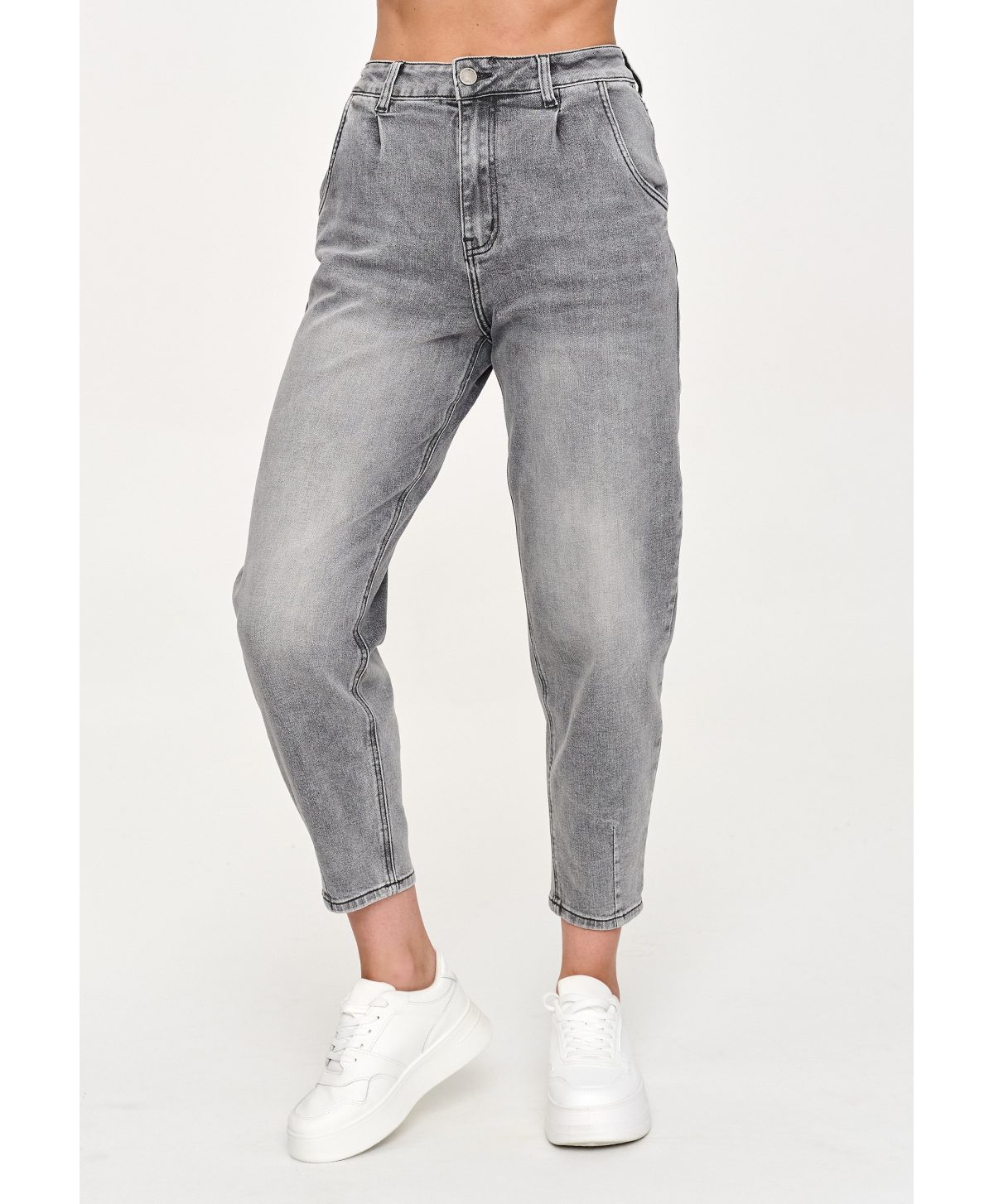 Jeansy mom fit z wysokim stanem szary jeans C70