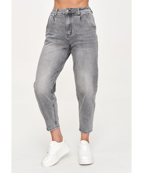 Jeansy mom fit z wysokim stanem szary jeans C70