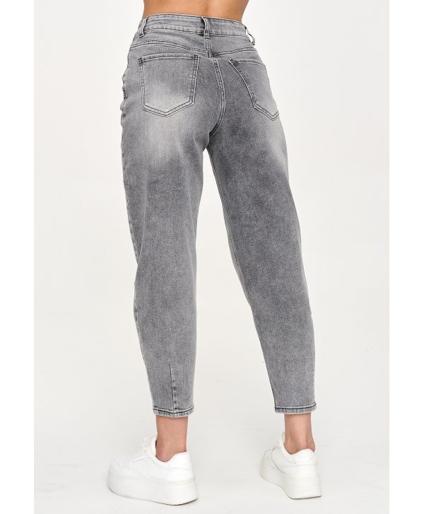 Jeansy mom fit z wysokim stanem szary jeans C70