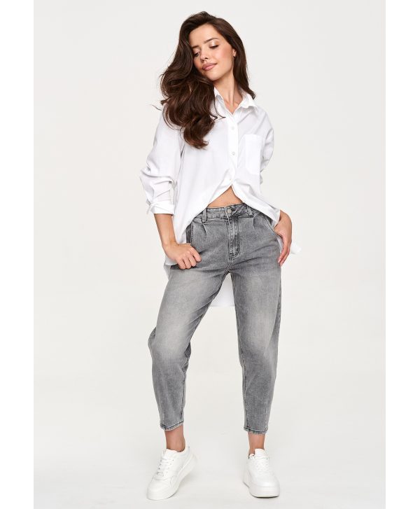 Jeansy mom fit z wysokim stanem szary jeans C70