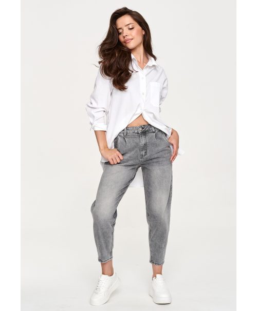 Jeansy mom fit z wysokim stanem szary jeans C70