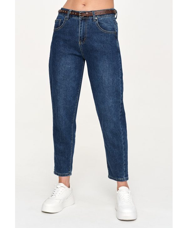 Spodnie jeansowe damskie Mom Fit – ciemny jeans C72