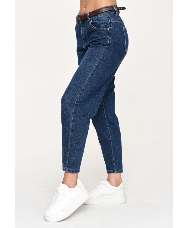 Spodnie jeansowe damskie Mom Fit – ciemny jeans C72