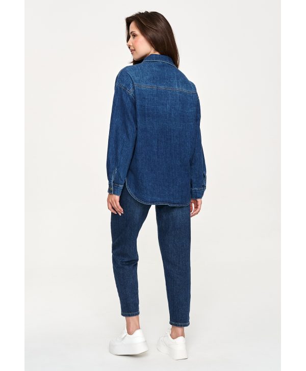 Spodnie jeansowe damskie Mom Fit – ciemny jeans C72