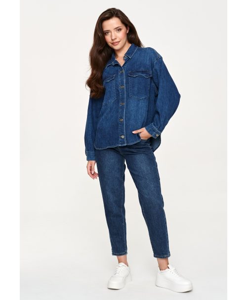 Koszula jeansowa damska – ciemny jeans, długi rękaw C71