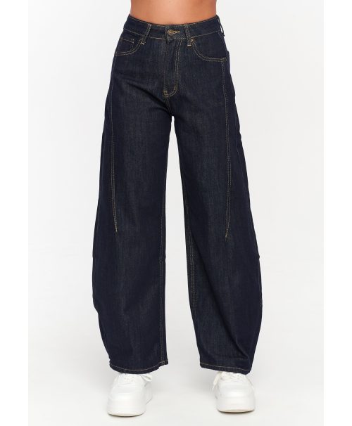 Jeansy damskie wide leg – modne spodnie z wysokim stanem ciemny jeans C78