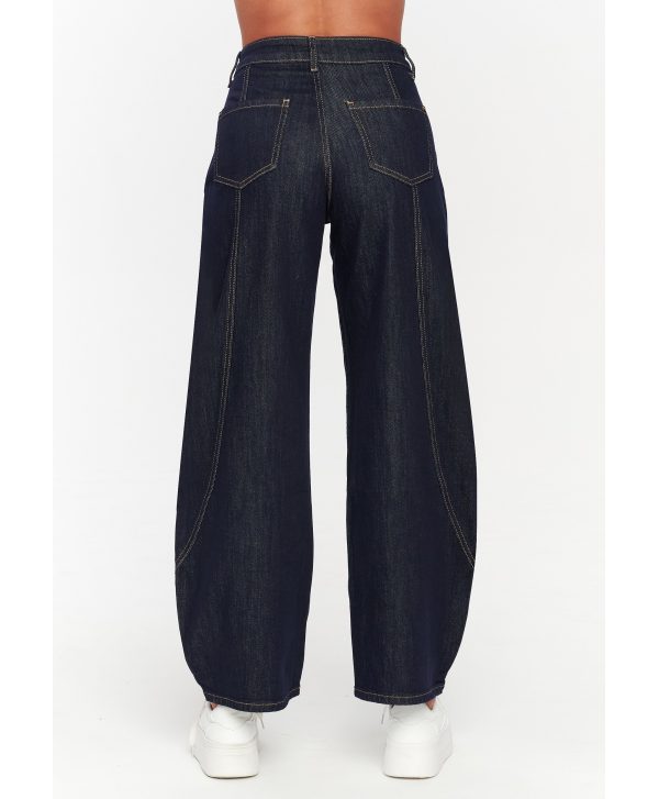 Jeansy damskie wide leg – modne spodnie z wysokim stanem ciemny jeans C78
