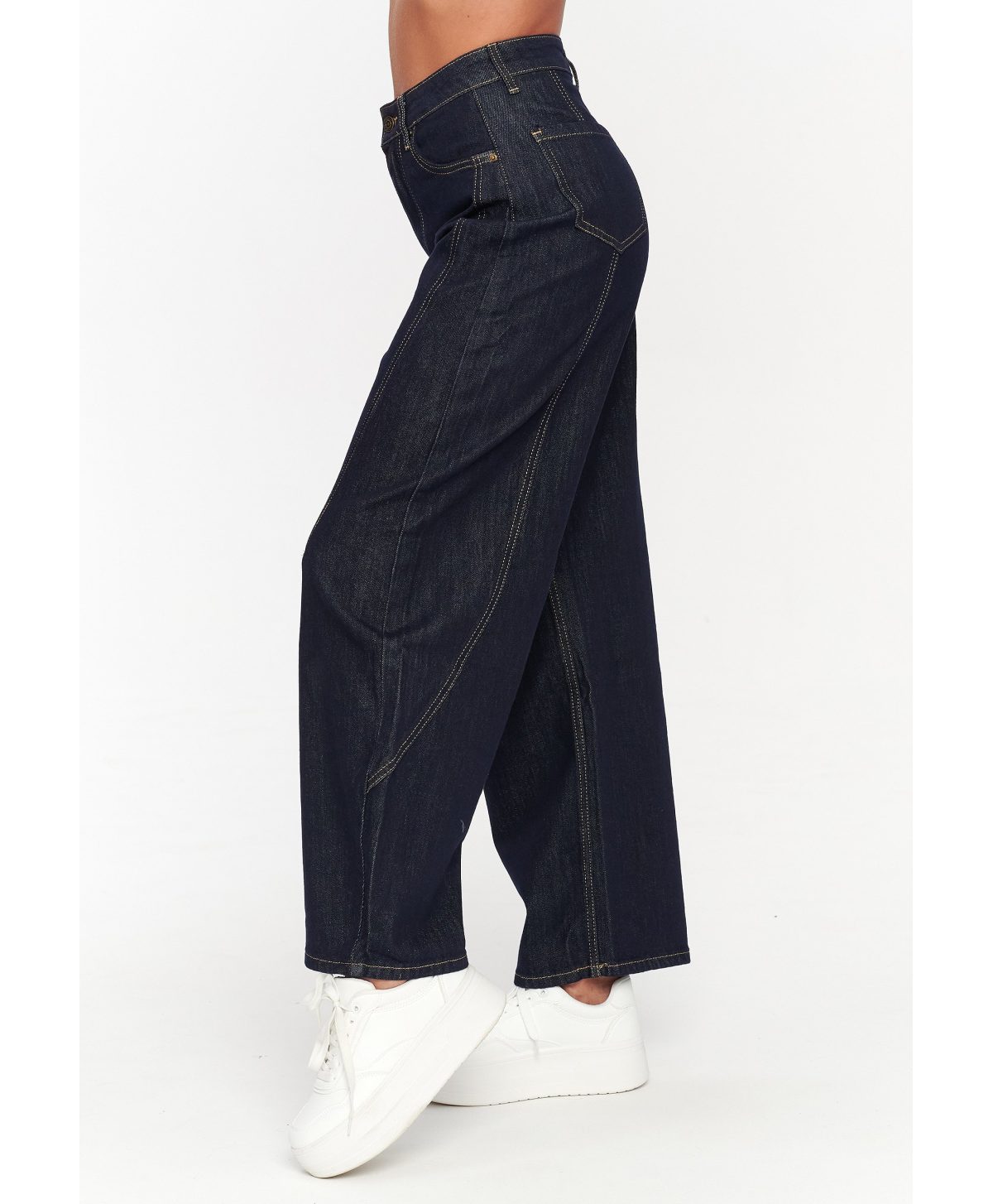 Jeansy damskie wide leg – modne spodnie z wysokim stanem ciemny jeans C78