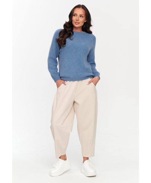 Miękki sweter damski z okrągłym dekoltem denim C80